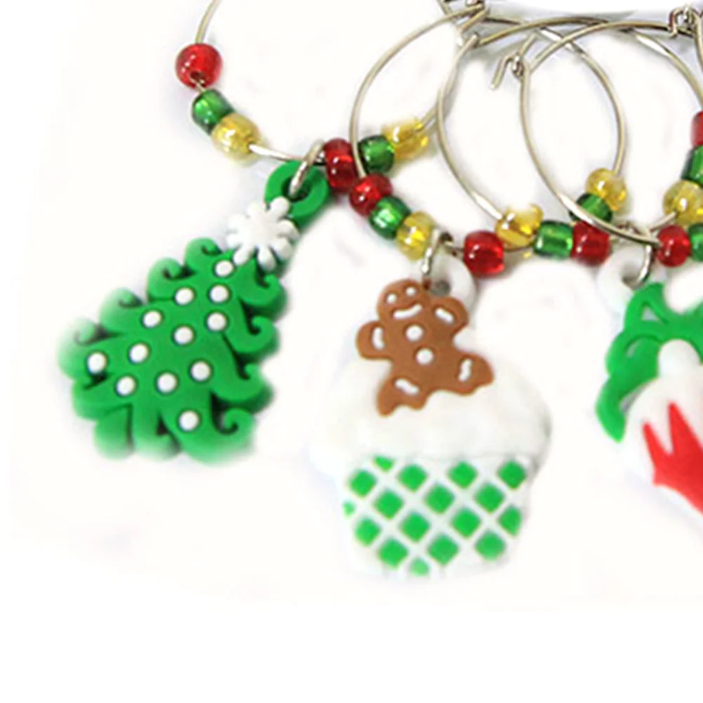

6 шт. красочные силиконовые стеклянные подвески, рождественские тематические маркеры для напитков, элегантные сувениры для вечеринок, стеклянные подвески