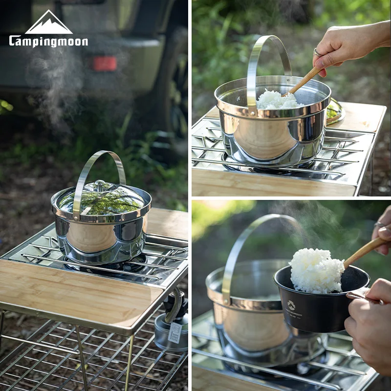 CAMPINGMOON-Olla de arroz al aire libre de acero inoxidable grueso, CC-21, portátil, para acampar, sopa