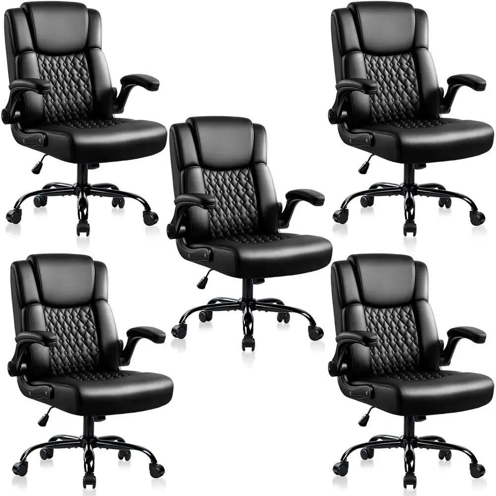 

Ergonomic Leather Office Chair with Lumbar Support, Padded Flip-Up Arms, Adjustable Armrests, Black, Supports up to 275lbs, 5-Pa