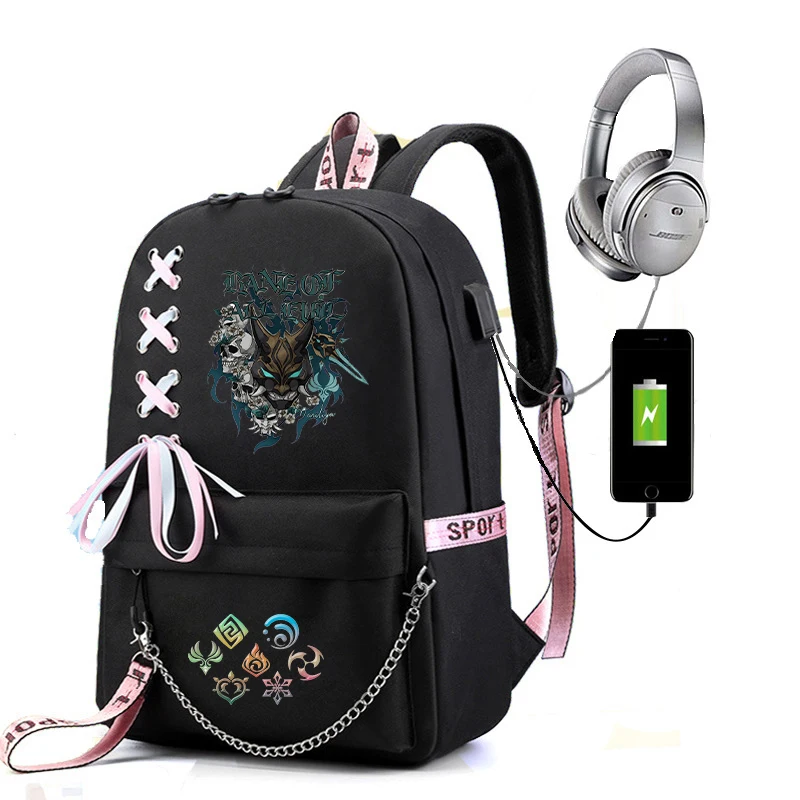 Genshin Impact Hu Tao School Bag for Teenager Girls Mochila Xiao Kaedehara Kazuha Girl Bagpack Usb Port School Backpack Rucksack