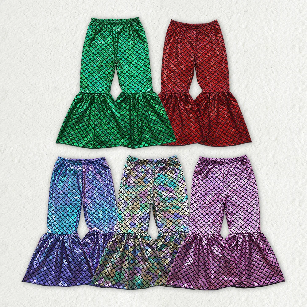 Wholesale Children Holographic Spandex Trousers Toddler Bell Bottom Pants Infant Soft Wear Baby Girl Kids Clothes