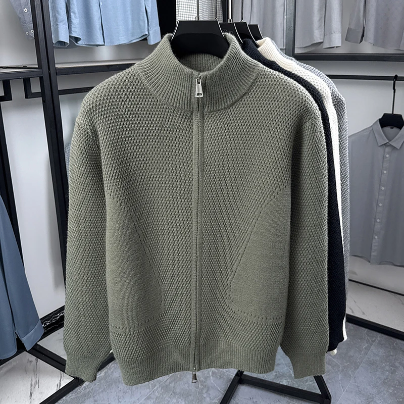 Hochwertige Herren-Strickjacke Hochwertige Marke Einfaches Reißverschluss-Design mit Stehkragen Herbst-Winter Neue Mode Lässiger Pullover-Mantel – Detail 8