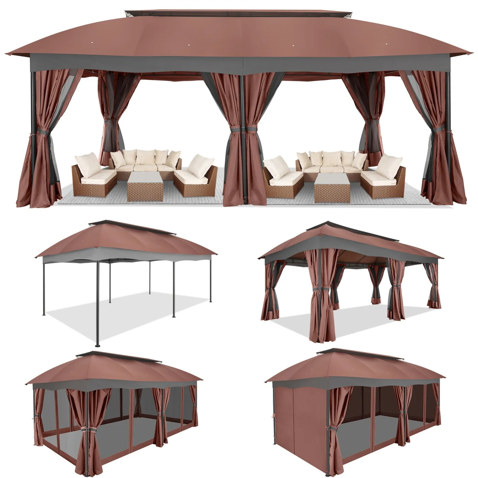 

12x20 Oversized Backyard Canopy with Curtain & Nettings Outdoor Garden Pavilion、