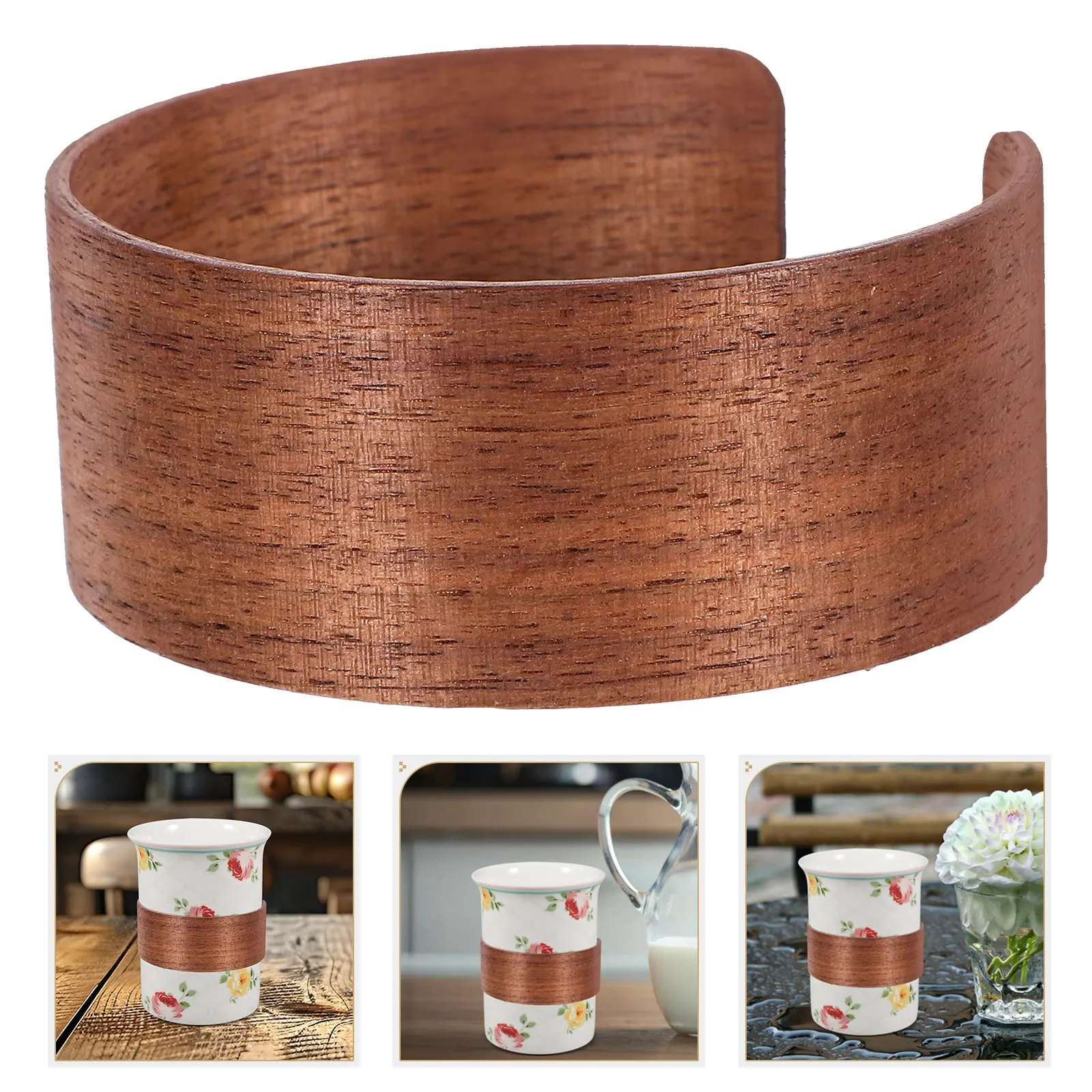 Wooden Cup Sleeve Heat Insulation Mug Protector with Natural Grain Design for Home, Office & Outdoor Use