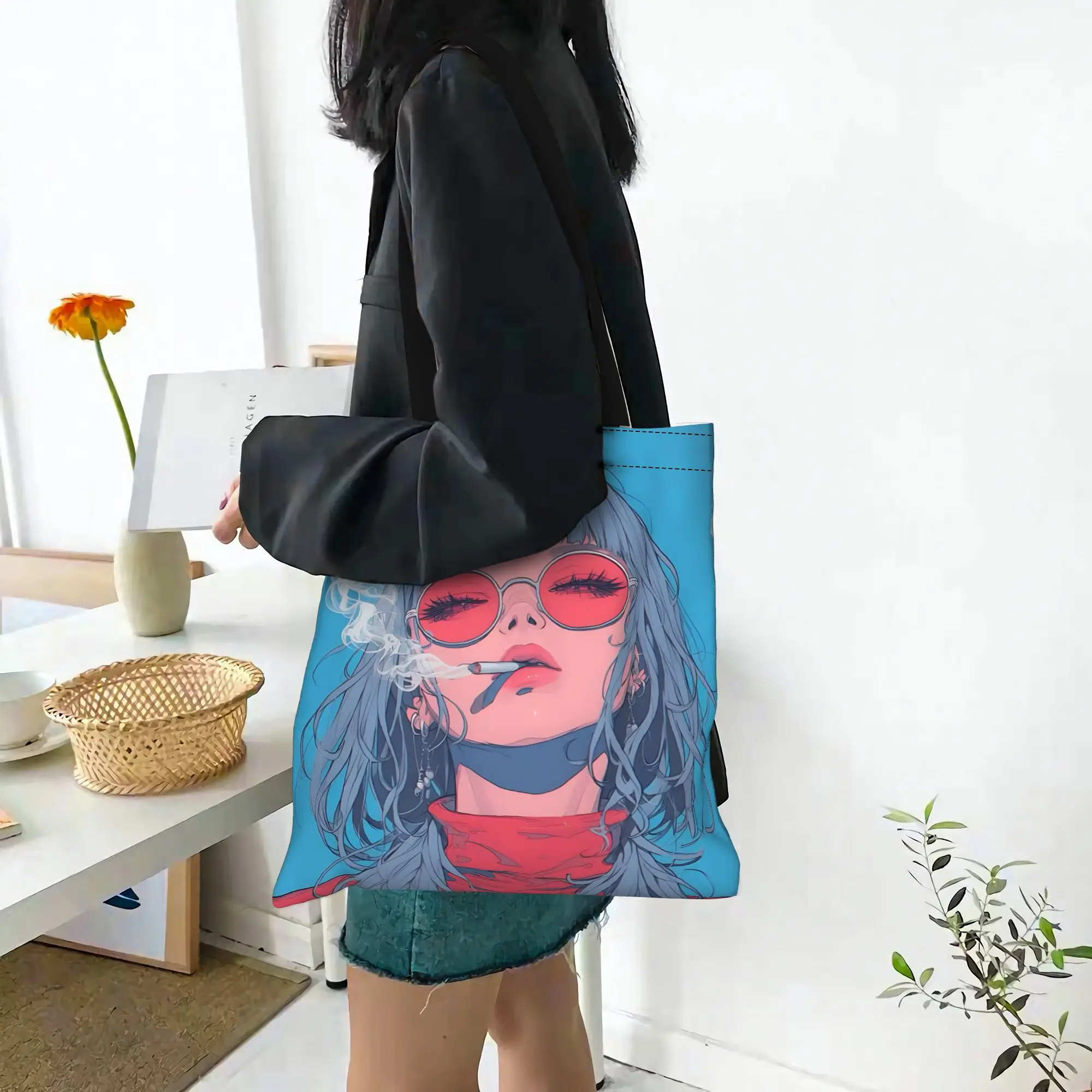 

Холщовая сумка-тоут 2026 с крутым аниме-персонажем для женщин, сумка через плечо, для школы