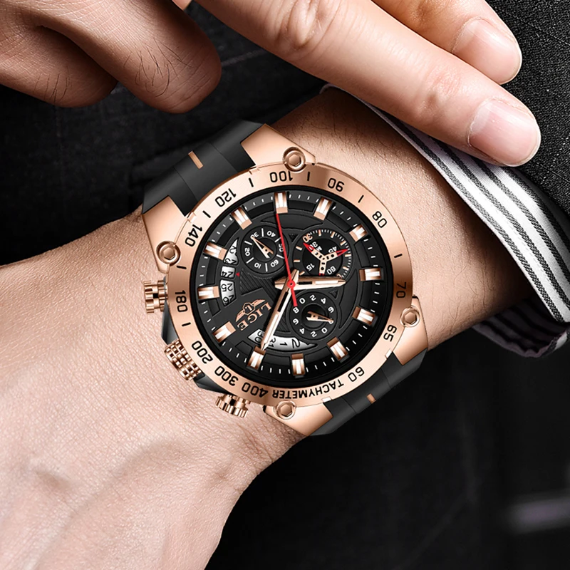 LIGE Fashion Mens Watches Military Silicone Sport Waterproof Quartz Watch For Men Original Brand Luxury Chronograph Reloj Hombre