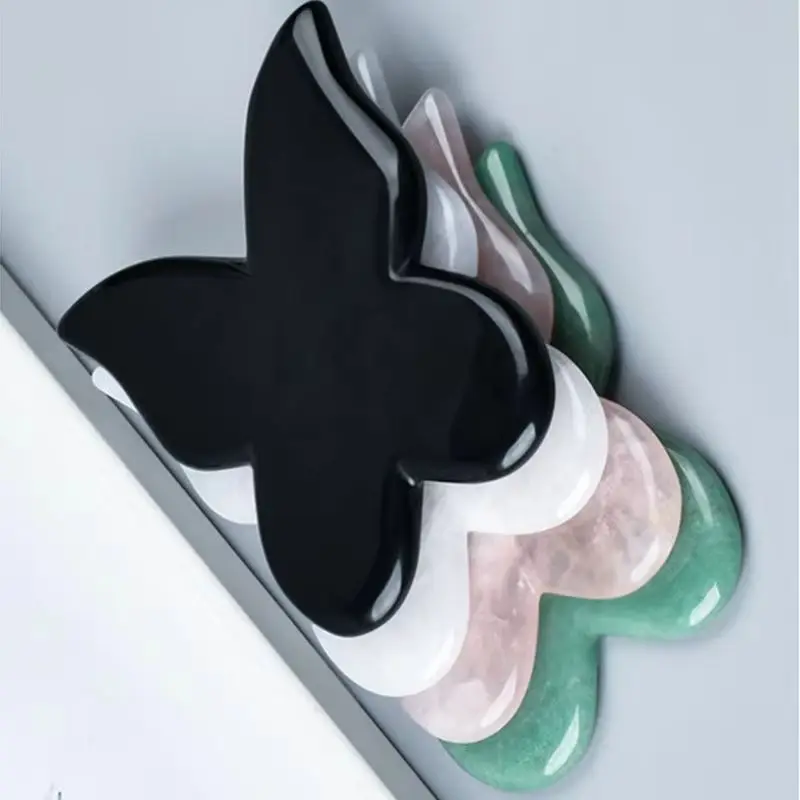 Natural Jade Butterfly Shape Gua Sha Board Quartz Gouache Scraper For Body Massage Face Lift Pressotherapy Scraping Tool