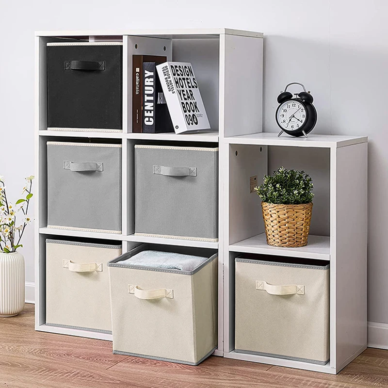 Beige Gray storage box can be folded open finishing box cloth art drawer storage box square storage box drawer sundry basket