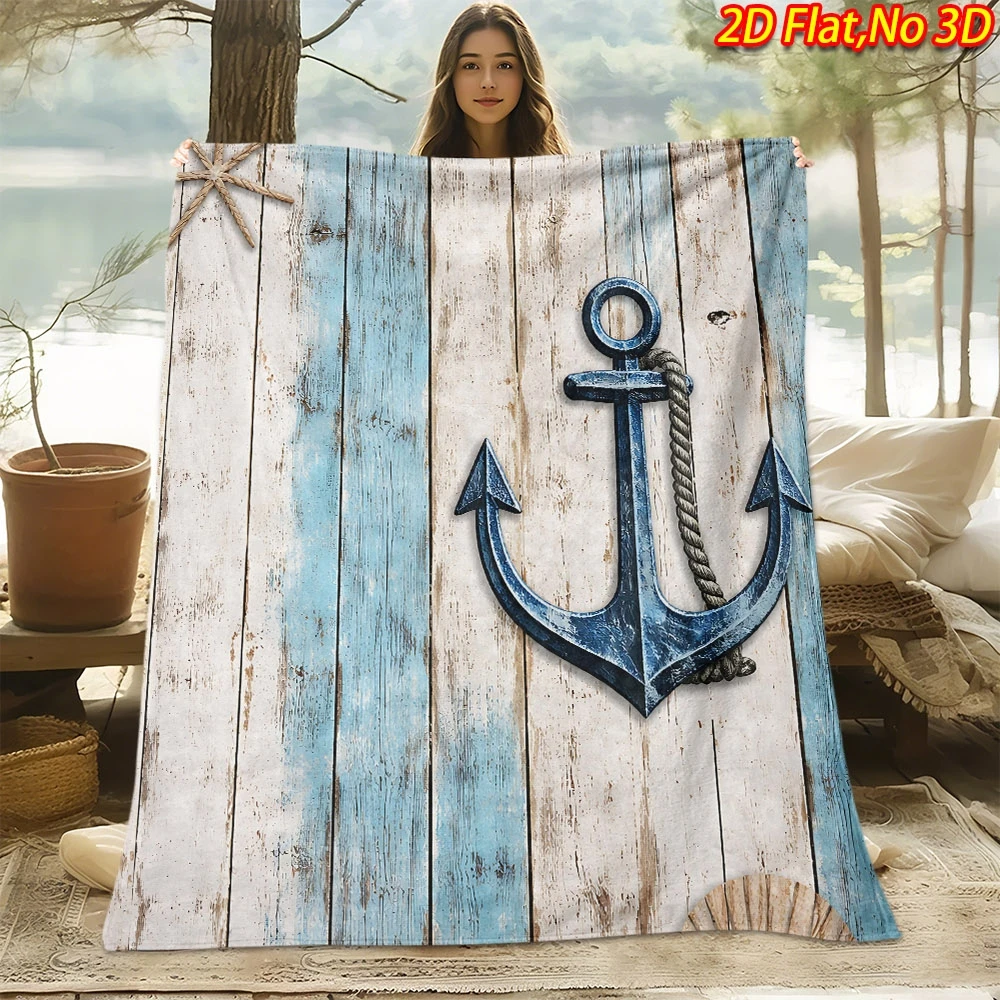 1pc 2D Flat Printing Spring & Summer New Arrival Anchor Theme Pattern Digital Print Blanket, Throw Blanket, Soft and Comfortable