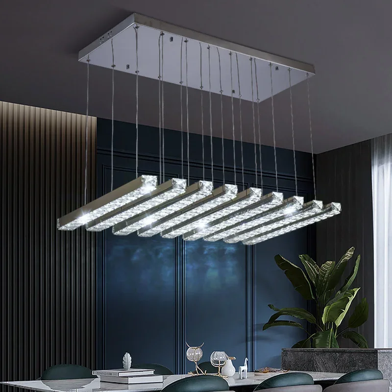 Rectangle Crystal Chandelier Modern Luxury Hanging Lamp Decor Appliances Droplight Contemporary Style Pendant Light for Home