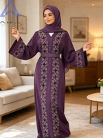 Robe Abaya Florale Fermée pour Femme Musulmane avec Ensemble Hijab, Luxe de Dubaï, Robes Arabes du Ramadan, Tenue de Prière Islamique Malaisienne 4