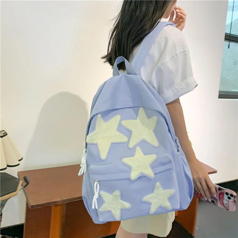 Women Backpack Large Capacity Nylon Casual Star Kawaii Back Pack Student Shoulder Bag Travel School Bags for Girls Bookbags