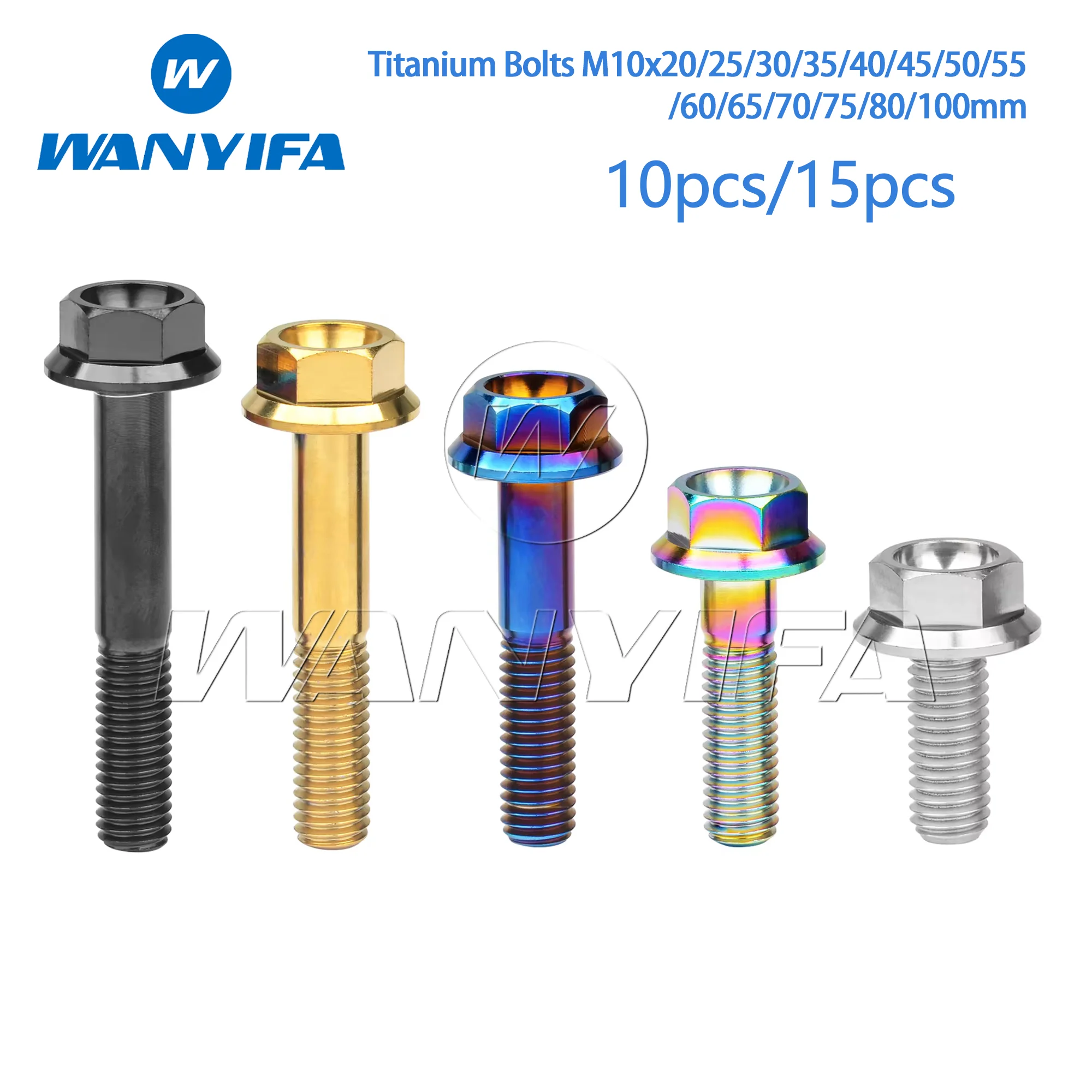 

Wanyifa Titanium Bolts M10x20 25 30 35 40 45 50 55 60 65 70 75 80 100mm Flange Fasteners for Motorcycle Bike Parts 10/15pcs