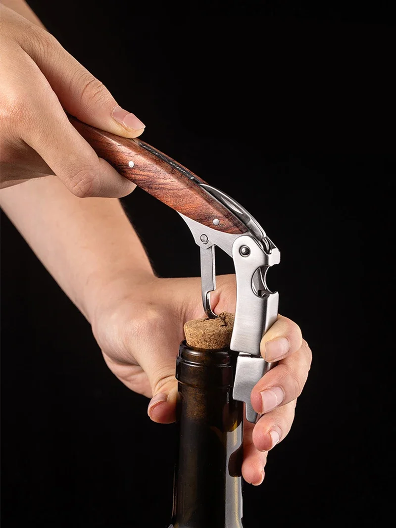 Stainless Steel Wood Handle Wine Corkscrew Wine Opener Professional Screw Opener Cutter Portable Multifunction Beer Opener Tools