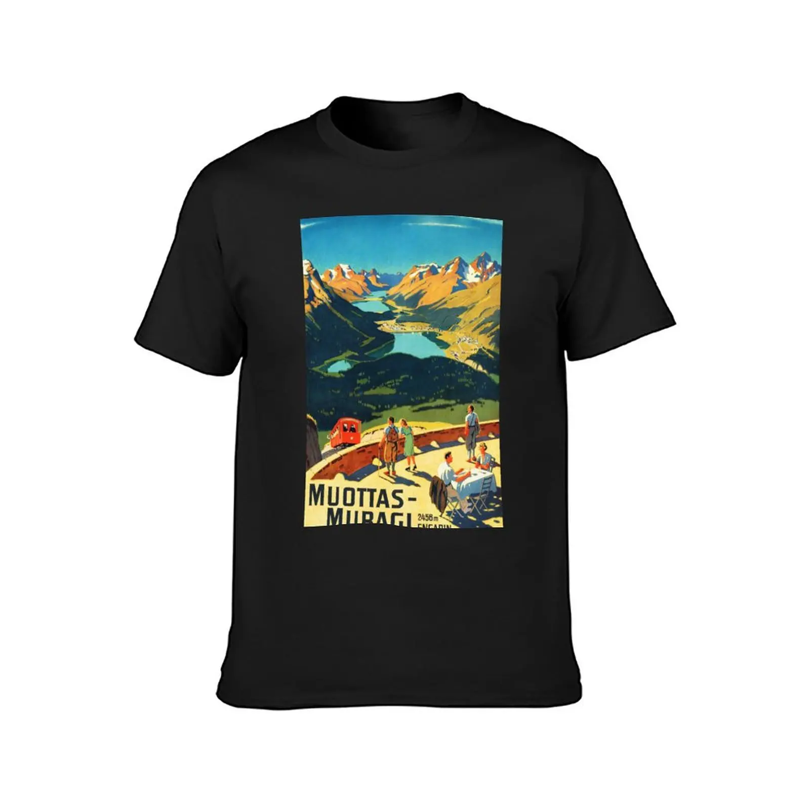 MUOTTAS MURAGL Mountain Summit Engadin Funicular Railway Transport Switzerland 1937 Vintage Tourism Poster T-Shirt