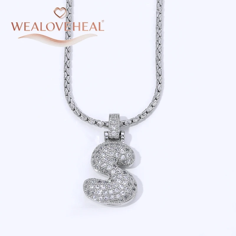 Rhodium-Plattierte A-Z Bubble Initial-Halskette, Puff-Ballon-Buchstaben-Anhänger-Halsketten mit Zirkonia, Hip-Hop-Schmuck-Geschenk für Frauen und Männer – Detail 37