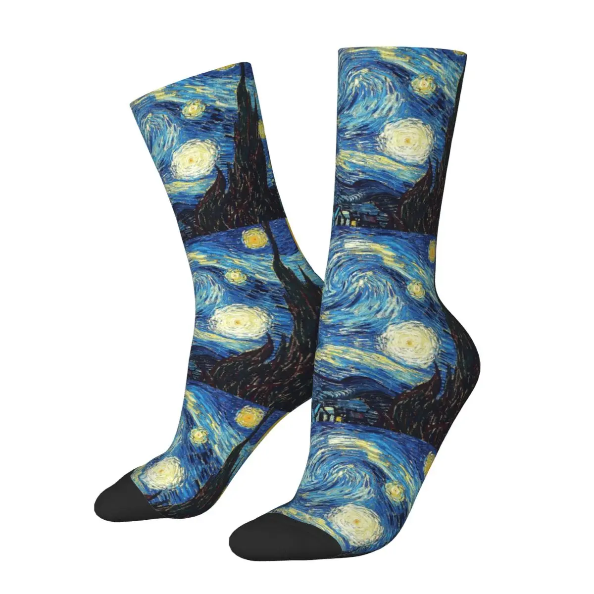 Casual Tardis Vincent Van Gogh Basketball Socks Starry Night Polyester Crew Socks for Women Men Breathable