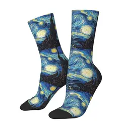 Casual Tardis Vincent Van Gogh calzini da basket notte stellata calzini da equipaggio in poliestere per donna uomo traspirante