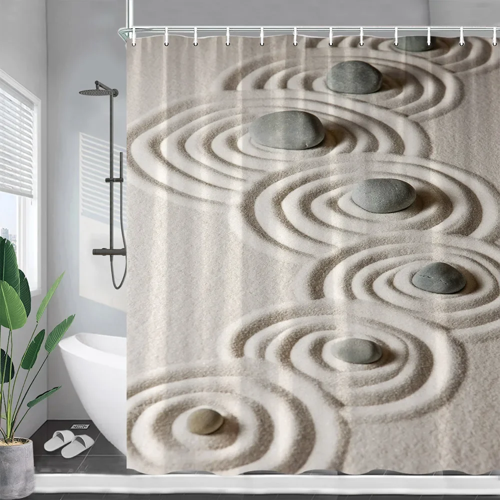 Zen Landscape Shower Curtains Butterfly Grey Massage Stone White Flower Spa Scenery Bath Curtain Fabric Bathroom Decor Set Hooks