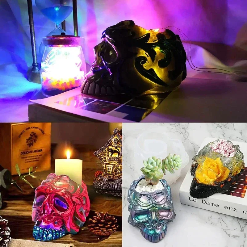 2026 New Model Advanced Models 3D Skull Head Silicone Mold Ashtray Epoxy Resin Mold Crafts Plaster Flowerpot Plant Pot Mould