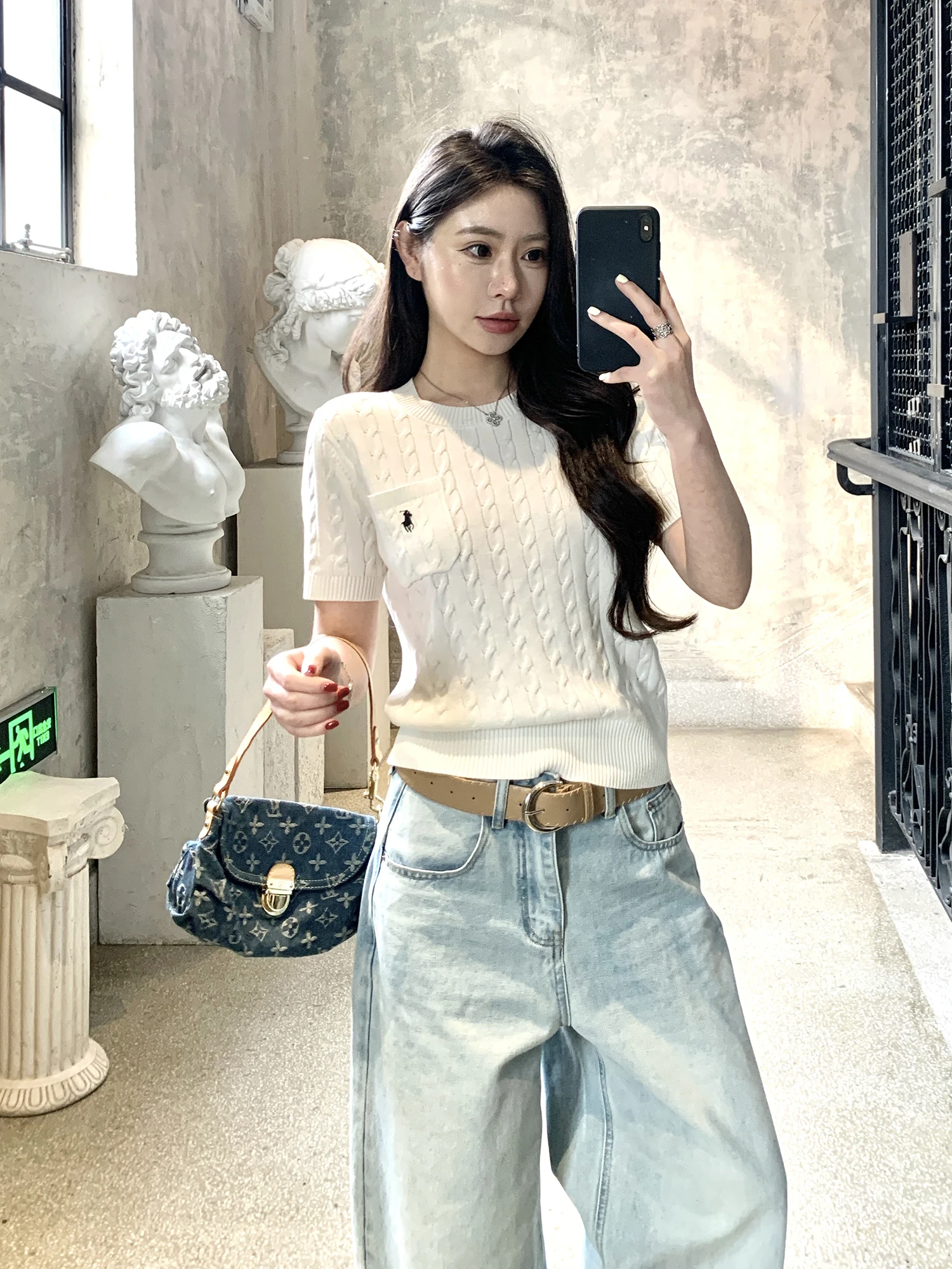 

Женская летняя трикотажная футболка Slimming Knitted ort Sve T-irt с простым кроем и текстурным узором MX Boom ey