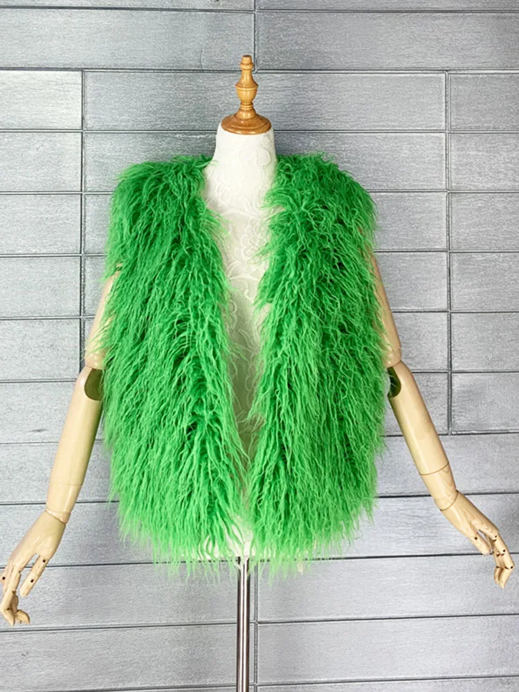 2023 Fashion Colorful Mongolia Sheep Fur Jacket Women Winter FAUX Fur Vest Female Warm Sleeveless Faux Fur Coat Vests