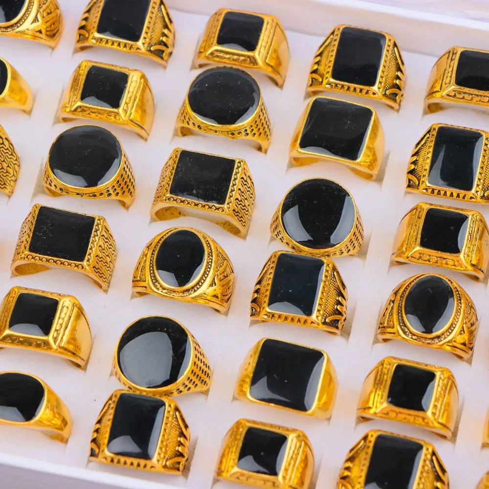 10Pcs/Lot Vintage Retro Punk Black Square Rings For Men Women Ancient Unique Skull Skeleton Party Jewelry Party Gifts Mix Styles