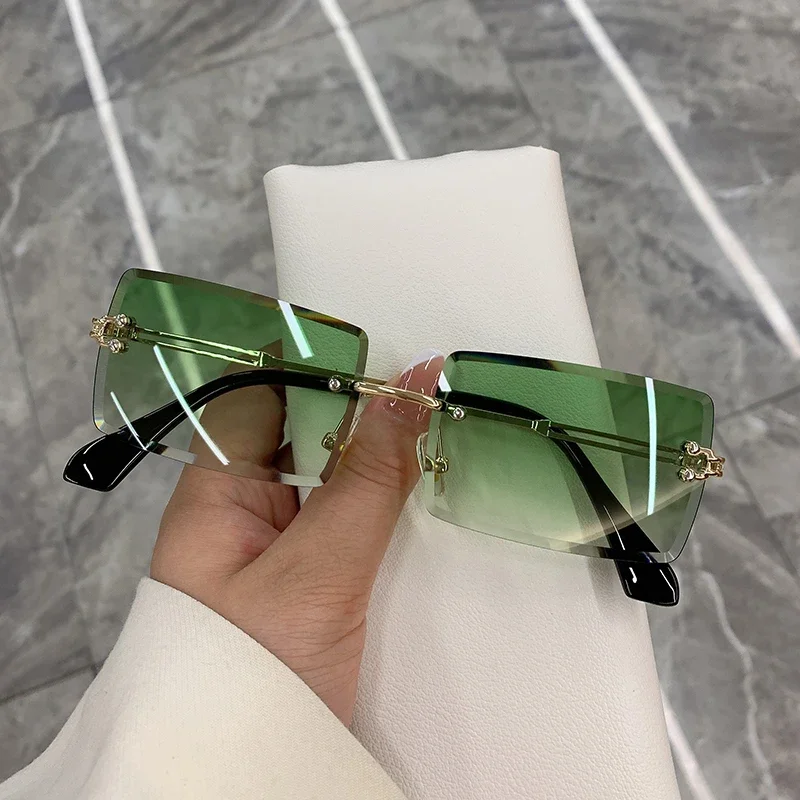 

New Sunglasses Rimless Frameless Rectangle Shades Gradient Vintage Fashion UV400 Summer Traveling Sun Glasses for Women