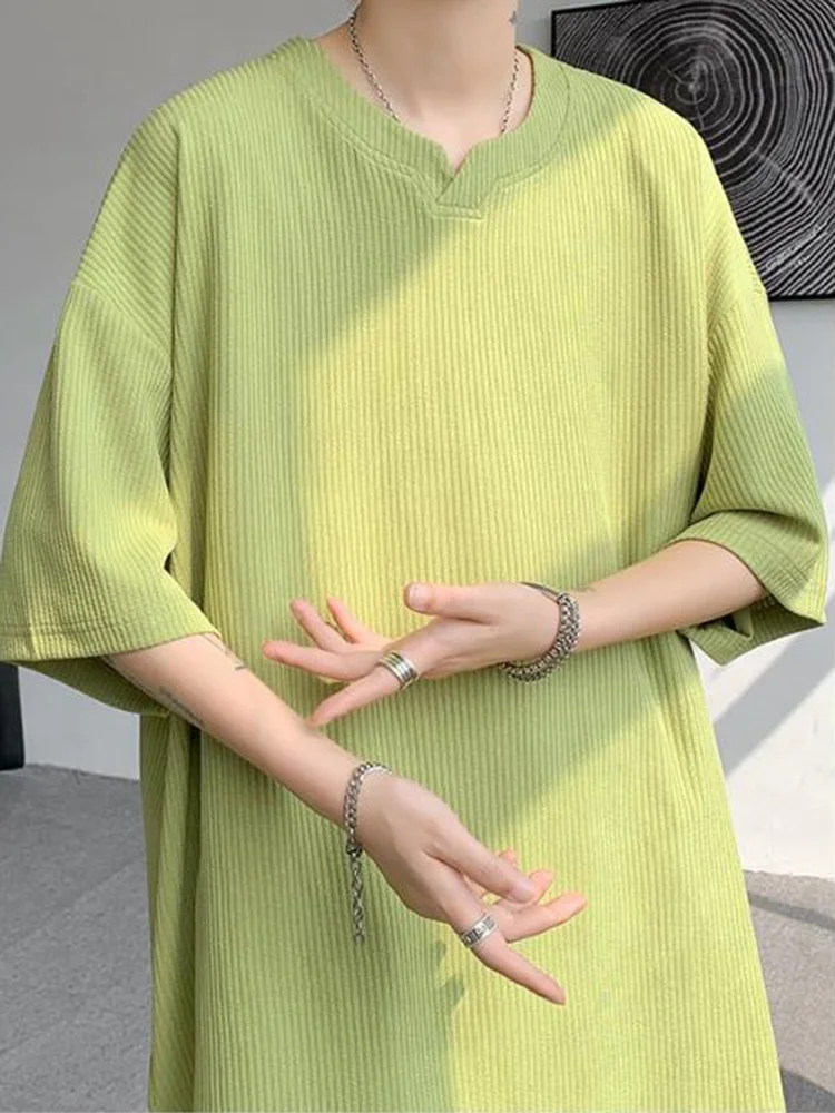 

Мужская футболка Cool Sensation Ice Silk с коротким рукавом, летняя, модная, повседневная, с V-образным вырезом, в полоску, с текстурой, премиум-класса