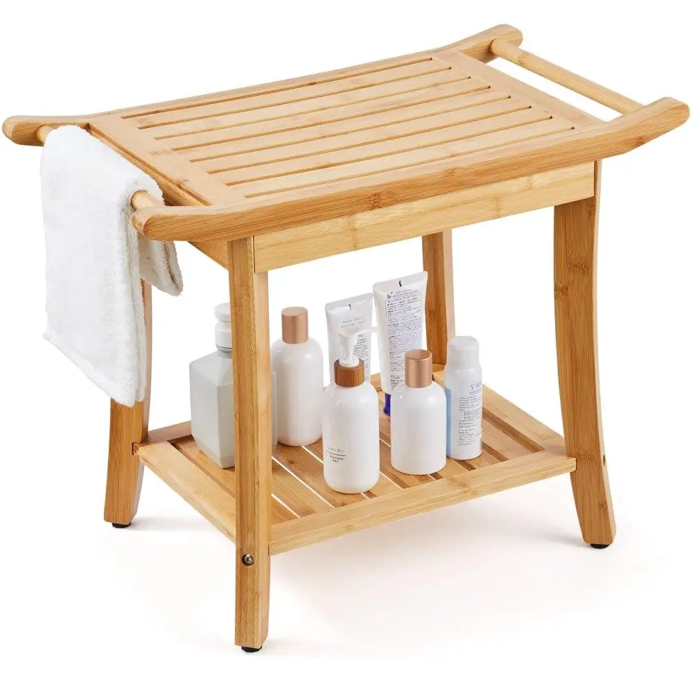 

Bamboo Shower Bench 24x13.8x18.9 Inches Stool Chair for bathroom
