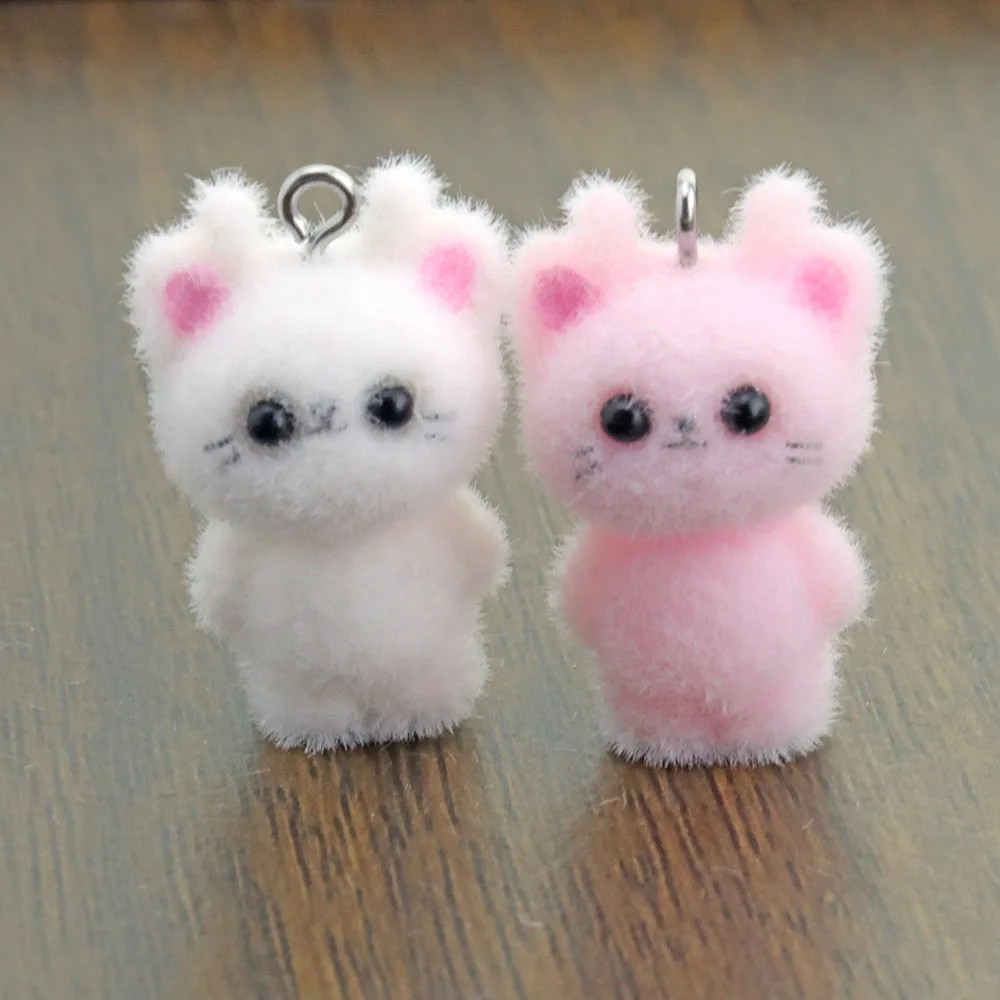 2Pcs Resin Cute Alien Cat Flannel Animal Phone Chain Pendant DIY Jewelry Accessories Keychain Material