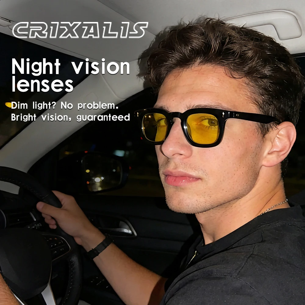 CRIXALIS Lässige Nachtsicht-Sonnenbrille für Herren, reduziert die Belastung der Augen für Autofahrerinnen, Regen, Schnee, Nebel, entspiegelt, UV400