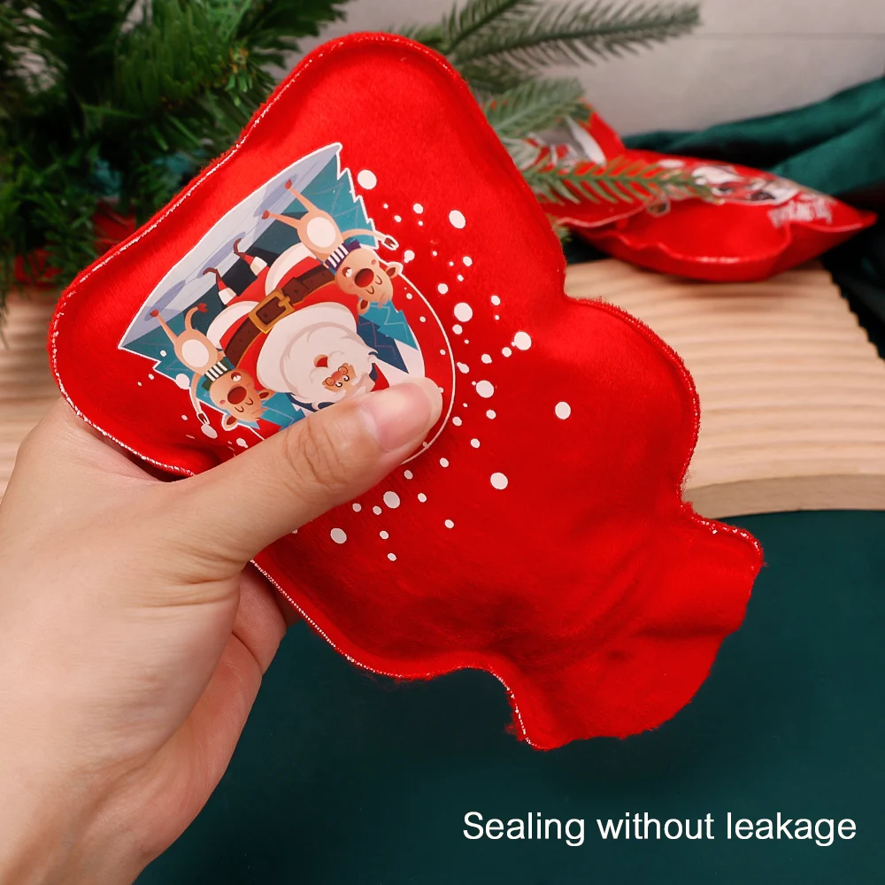 Christmas Hot Water Bag Cartoon Santa Claus Elk Hot Water Bag Large Capacity Plush Baby Velvet Warm Water Bag Christmas Gift