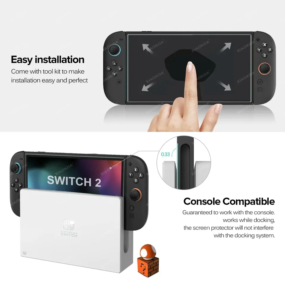 NS2 Protector de Pantalla de Cristal Templado HD para Switch 2, Transparente HD Antirrayas 5
