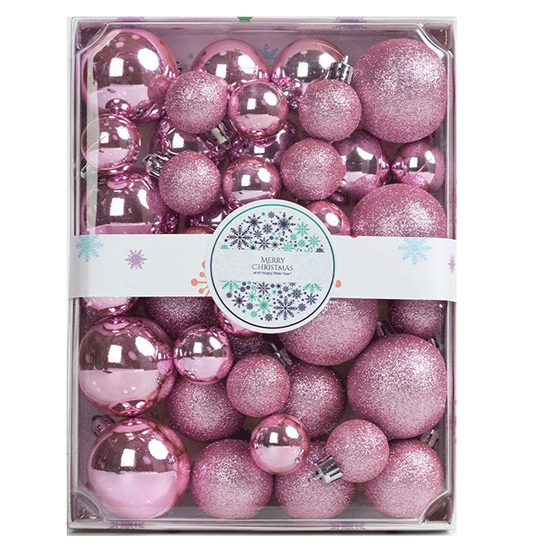 42Pcs Christmas Tree Ball Ornaments Set Cute Glitter Paillette Surface Plastic Hanging Decorations for Home Party Garden Yard