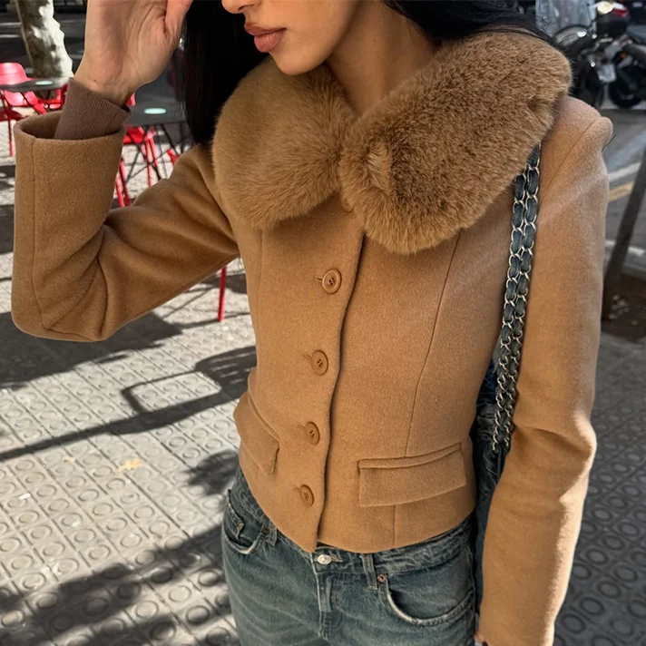 

Women Elegant Two Piece Slim Fit Short Faux Fur Collar Suit Chic Long Sleeve Lapel Suit Top Mini Skirt New Trendy Office Outfits
