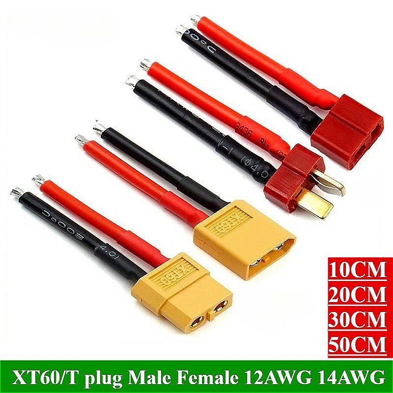 

XT60 T Plug Male Female Connector with 10cm-50cm 14/12AWG Silicone Wire Cable for RC Drone Quadcopter Car Boat Lipo Battery ESC