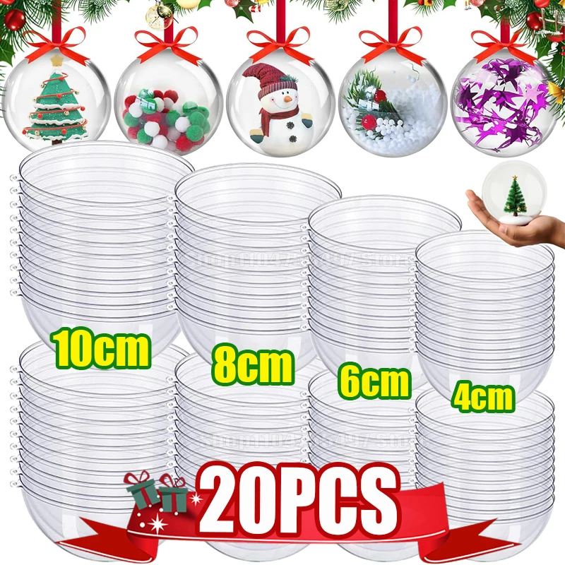 Christmas Tree Open Ball Box 2/10pcs Clear DIY Plastic Ball Filling Decorative Hanging Ornaments Gifts Wedding Party Wholesale