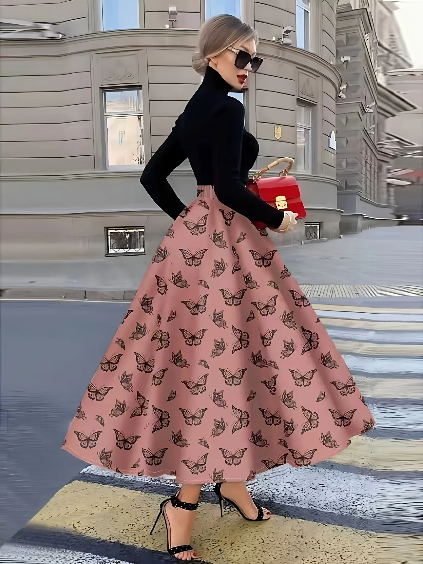 Perfect for Four season casual style butterfly print pattern design skirt half skirt