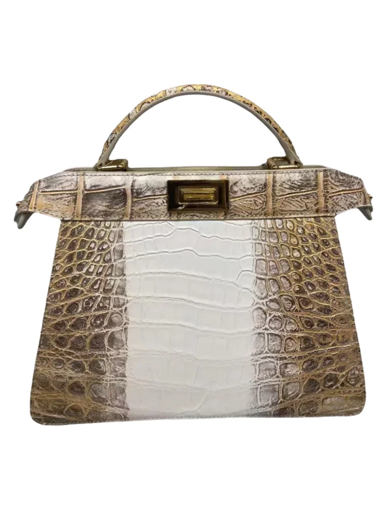 

Authentic crocodile leather women's handbag real crocodile leather one-shoulder cross-body bag medium-sized retro buckle bag