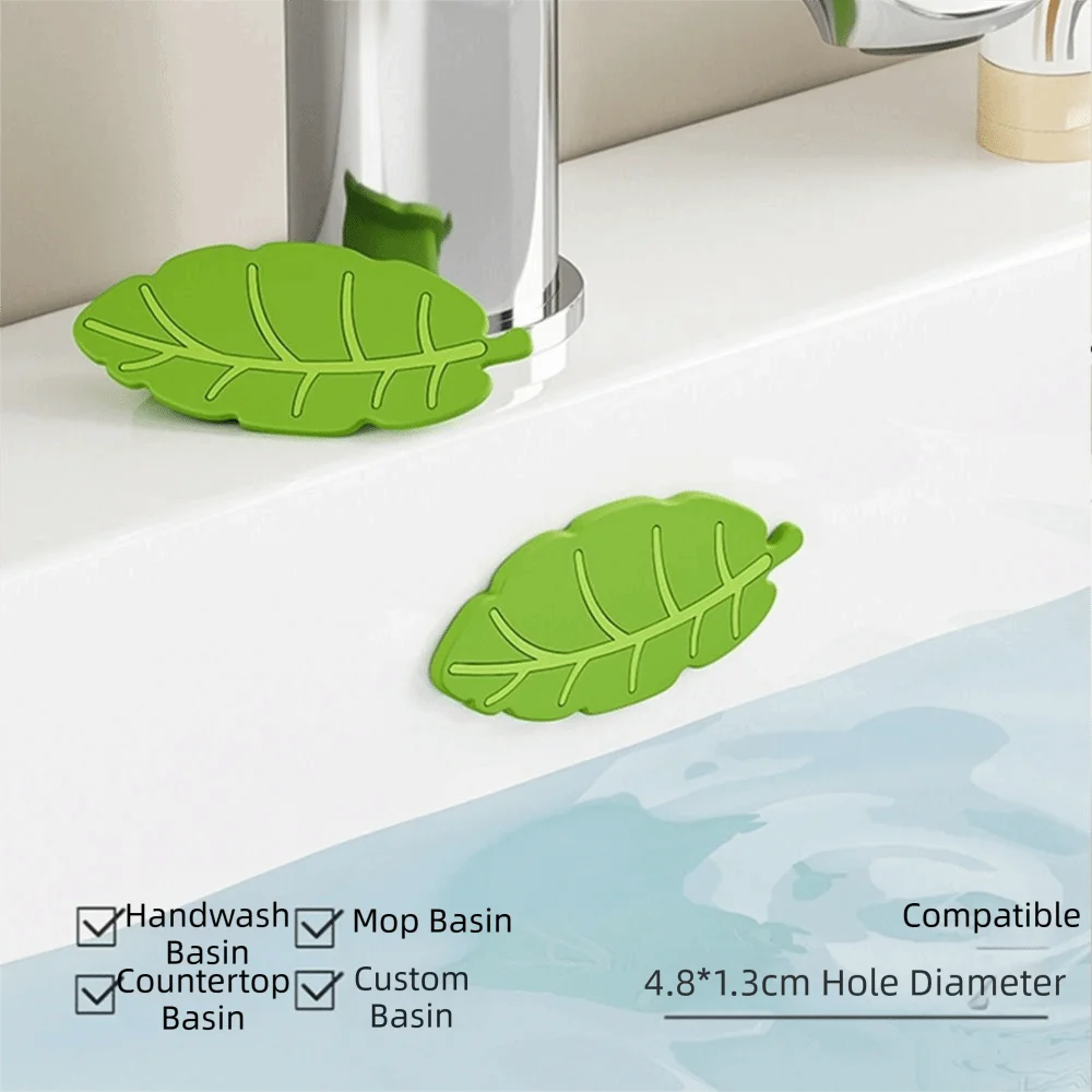 Silicone Washbasin Overflow Plug Green Leaves Sealing Sink Overflow Plug Odor Blocking Leaf Shaped Overflow Hole Cover