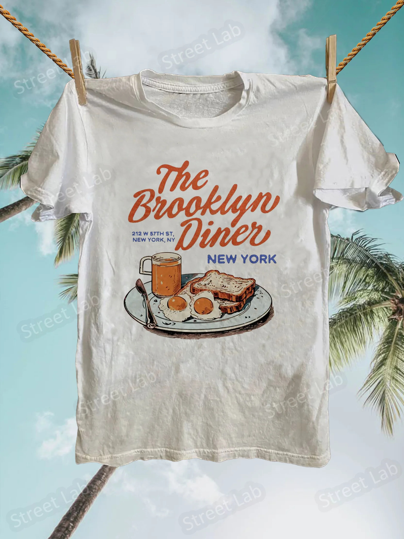 Retro Beach Fruit And Delicious Food Element T-Shirt 100% Cotton O-Neck Short Sleeve Summer Casual Mens T-shirt Streetwear