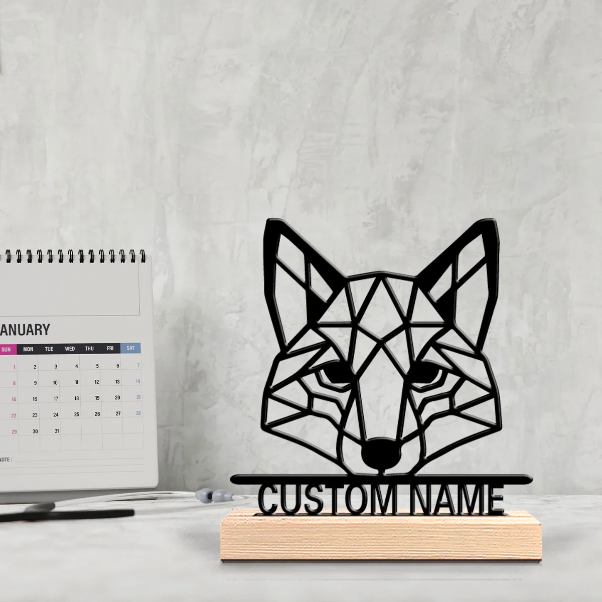 1 قطعة شخصية رومانسية مخصصة شكل هندسي الثعلب تماثيل معدنية سطح المكتب النحت مع قاعدة خشبية ، مناسبة للحيوان Enthu #1