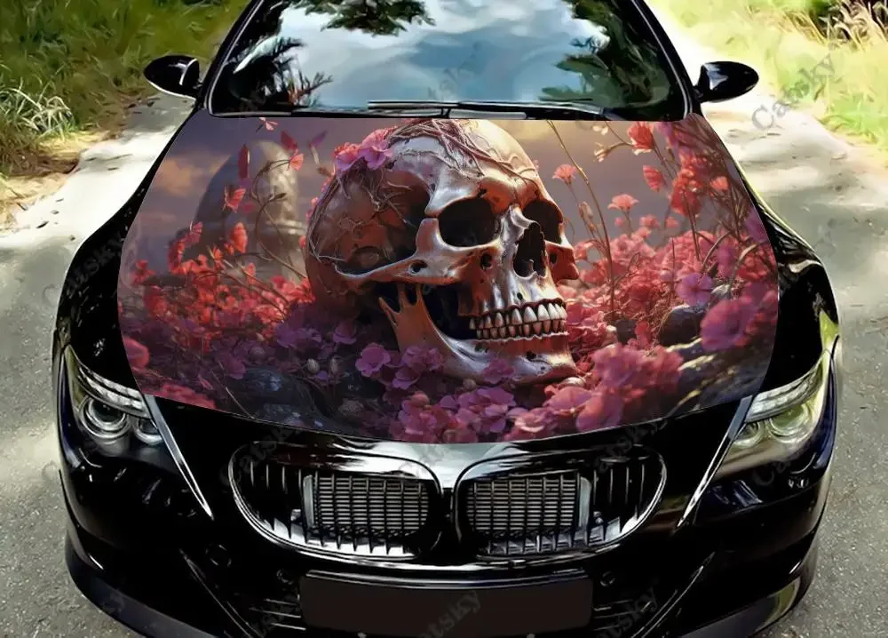 Horror skull Car hood sticker vinyl sticker graphic packaging decal graphic modified hood decal car customization diy