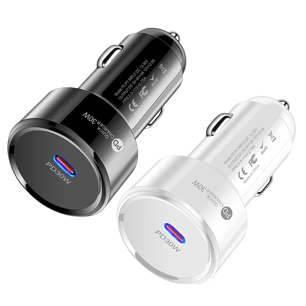 شاحن سيارة PD 30 وات USB من النوع C شاحن هاتف السيارة شحن سريع محول USB-C للسيارة حماية متعددة لهاتف Samsung Huawei Xiaomi