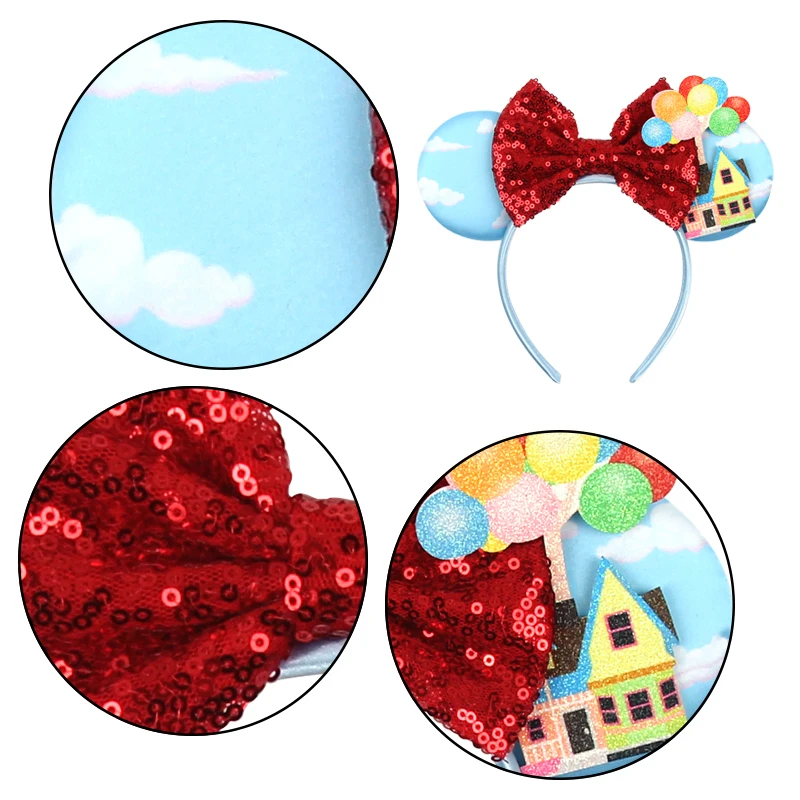 Mickey Mouse UP Ears Hair Accessories for Women Flying House Balloon Travel Sequins Hairbands Girl Headband Kids Bow headwear view 3
