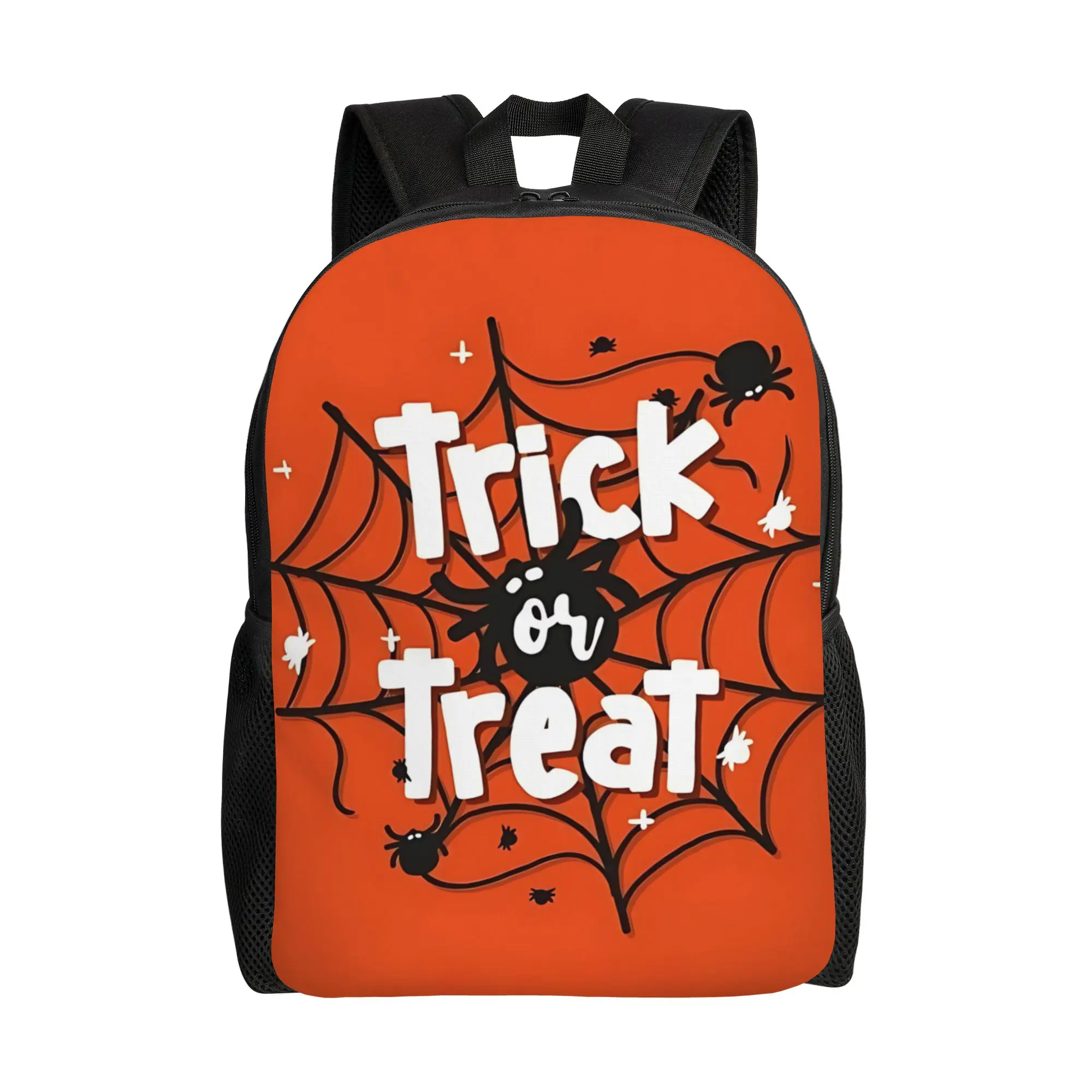 Fashion Halloween Print Trick Or Treat Spider Web Art Print backpack  mochila Dual-Use Journey Retro Washable Rucksack