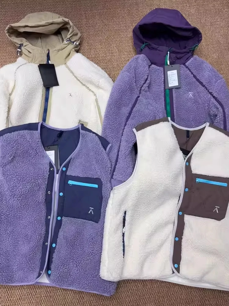 

Purple Fce Patchwork Vest Men's Winter Layering Svel American Outdoor Sports Warmth Outerwear Casual Sle