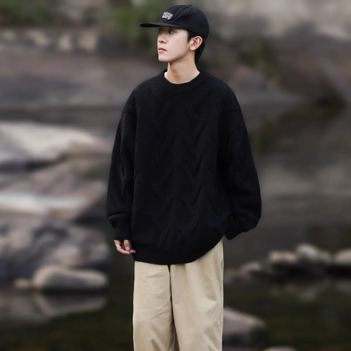 

Retro Japanese Sle plus Size 300 Pou All-Match Color Men's Knitted Sweater Casual round Ne Winter Street Faion