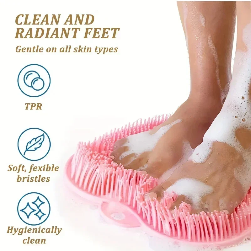 Foot Wash Mat Silicone Sponge Body Brush in The Shower Reusable Wall Mounted Back Silicone Bath Foot Massage Pad Shower